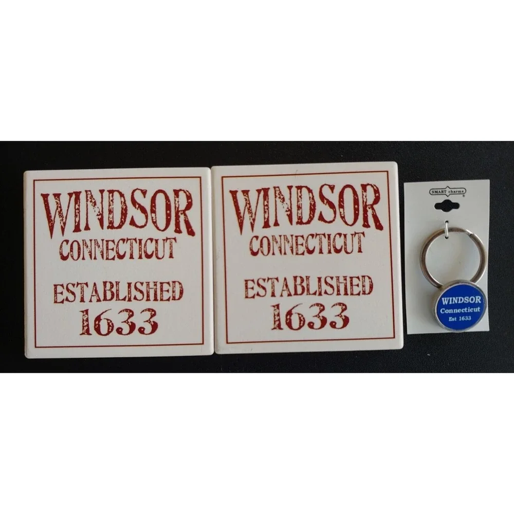 Windsor Connecticut Memorabilia Two Coasters 1 Keychain Christmas Gift Mom Dad